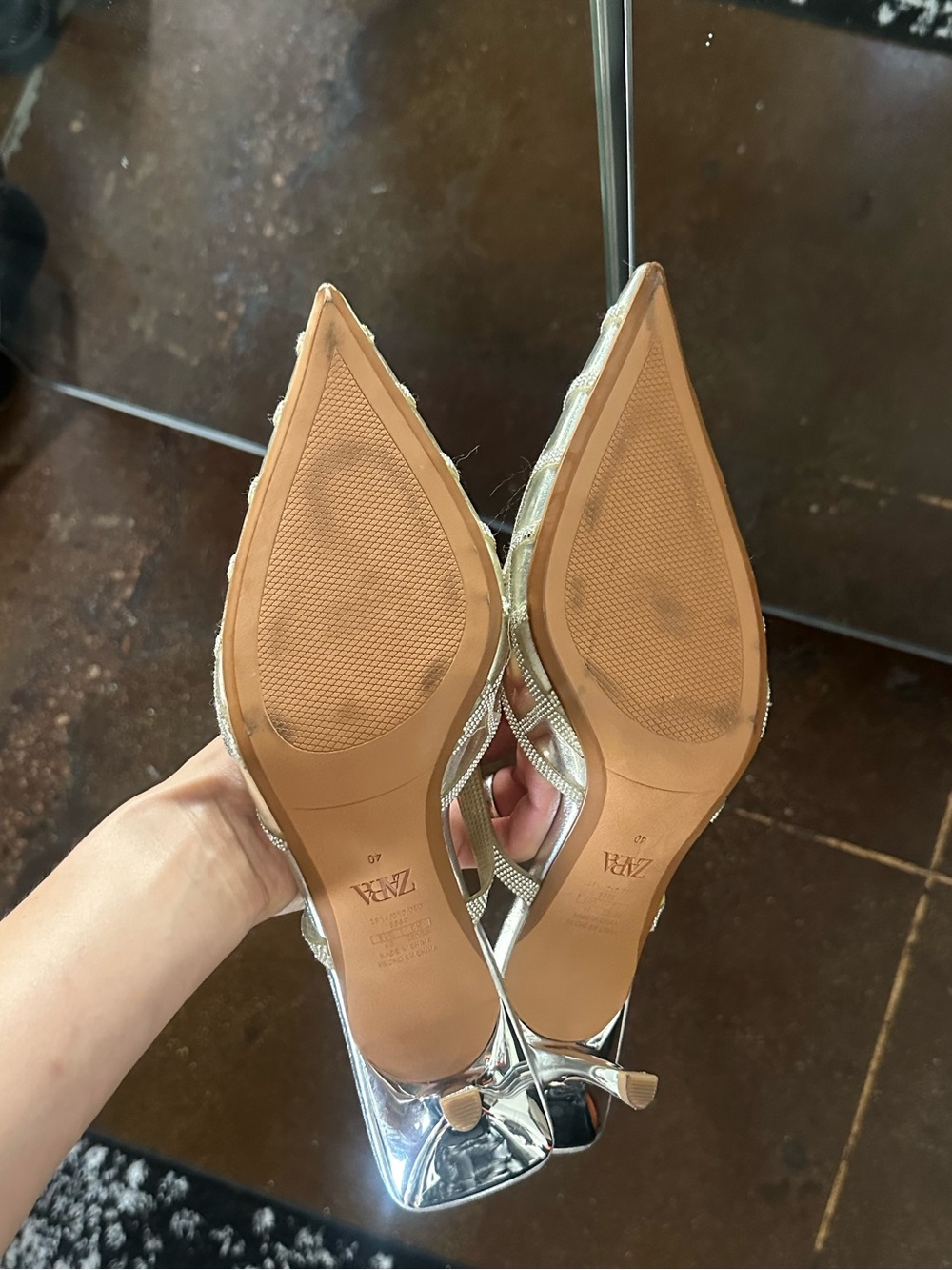 Zara Silver Crystal Lattice Pointed Slingback Heels - Picture 3 of 4